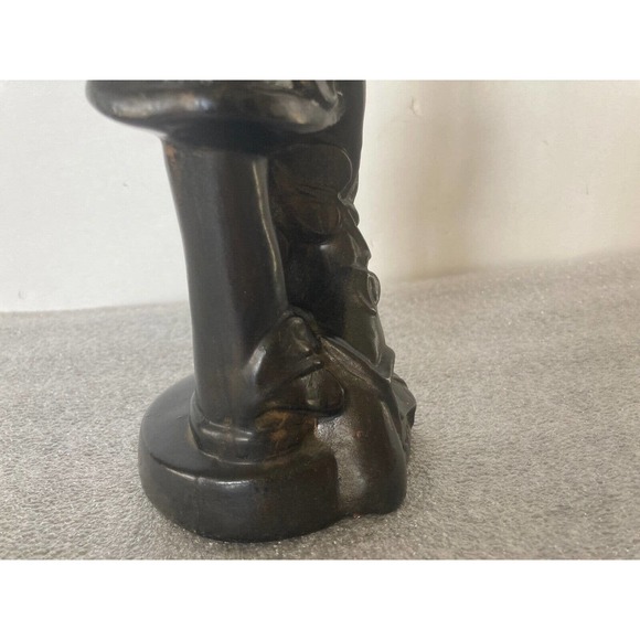 Mid Century Modern Chinese Figurine Asian Statue Black Pottery Female 12" Signed - Picture 5 of 7